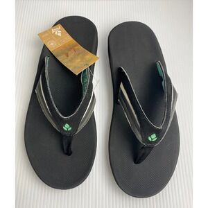 REEF Slap 3 Womens Flip Flops Size 11 Black Aqua Beach Sandals New